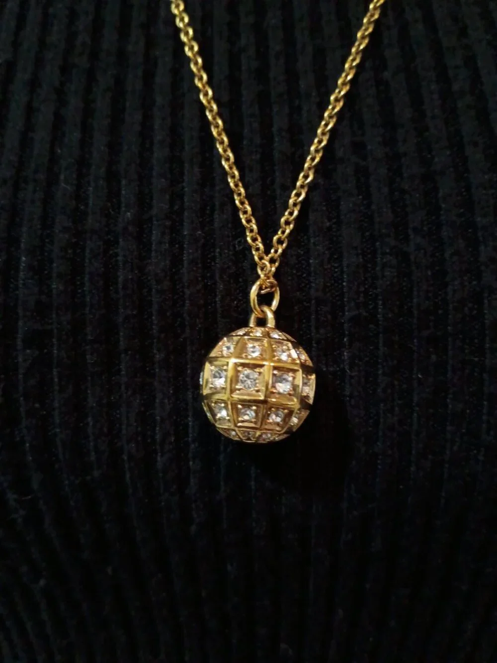 COACH Crystal Pave Globe Necklace 26501 Gold Long Ball Pendant